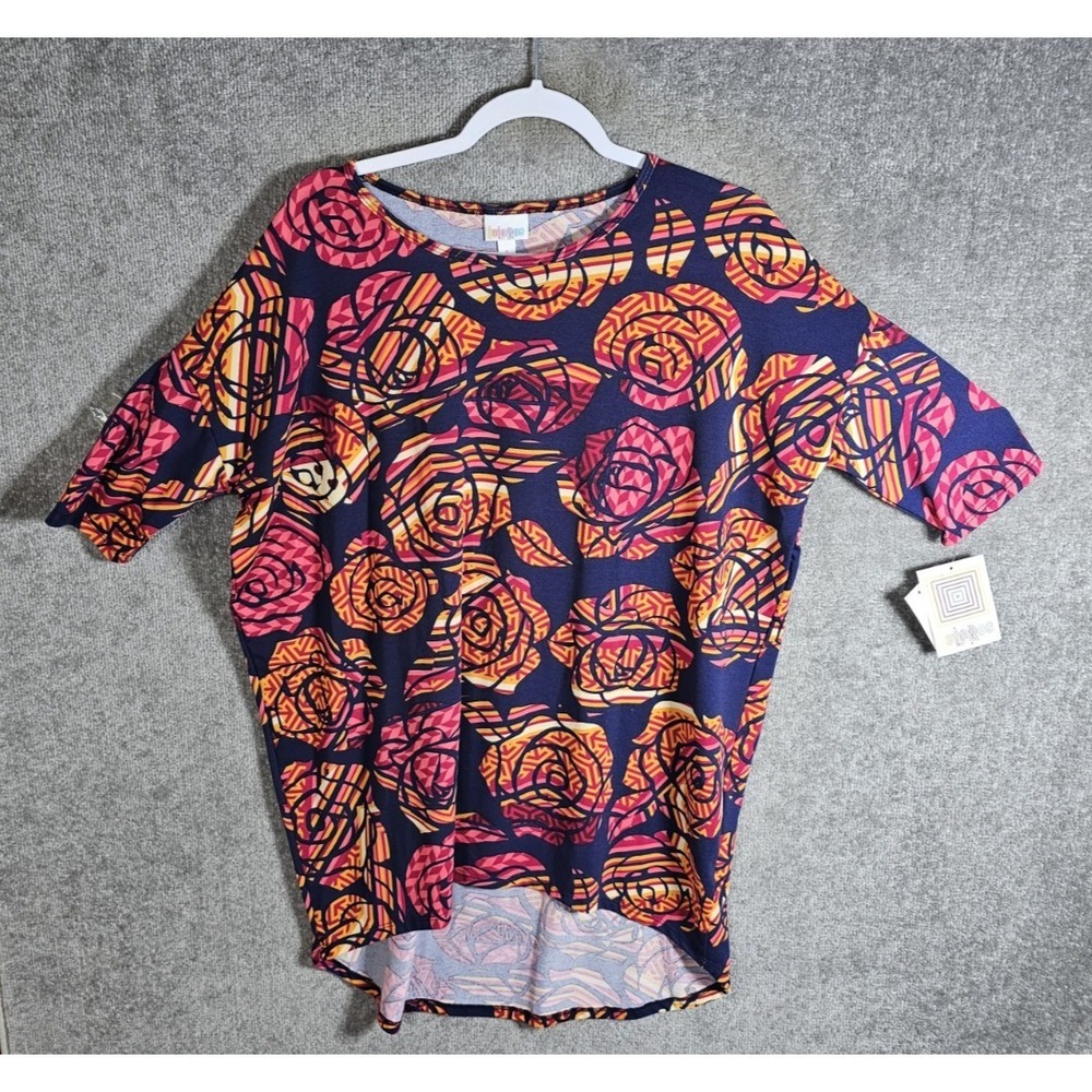 Lularoe Irma Top Womens Sz Small Floral Rose Hi-Low Tunic‎ Short Sleeve New